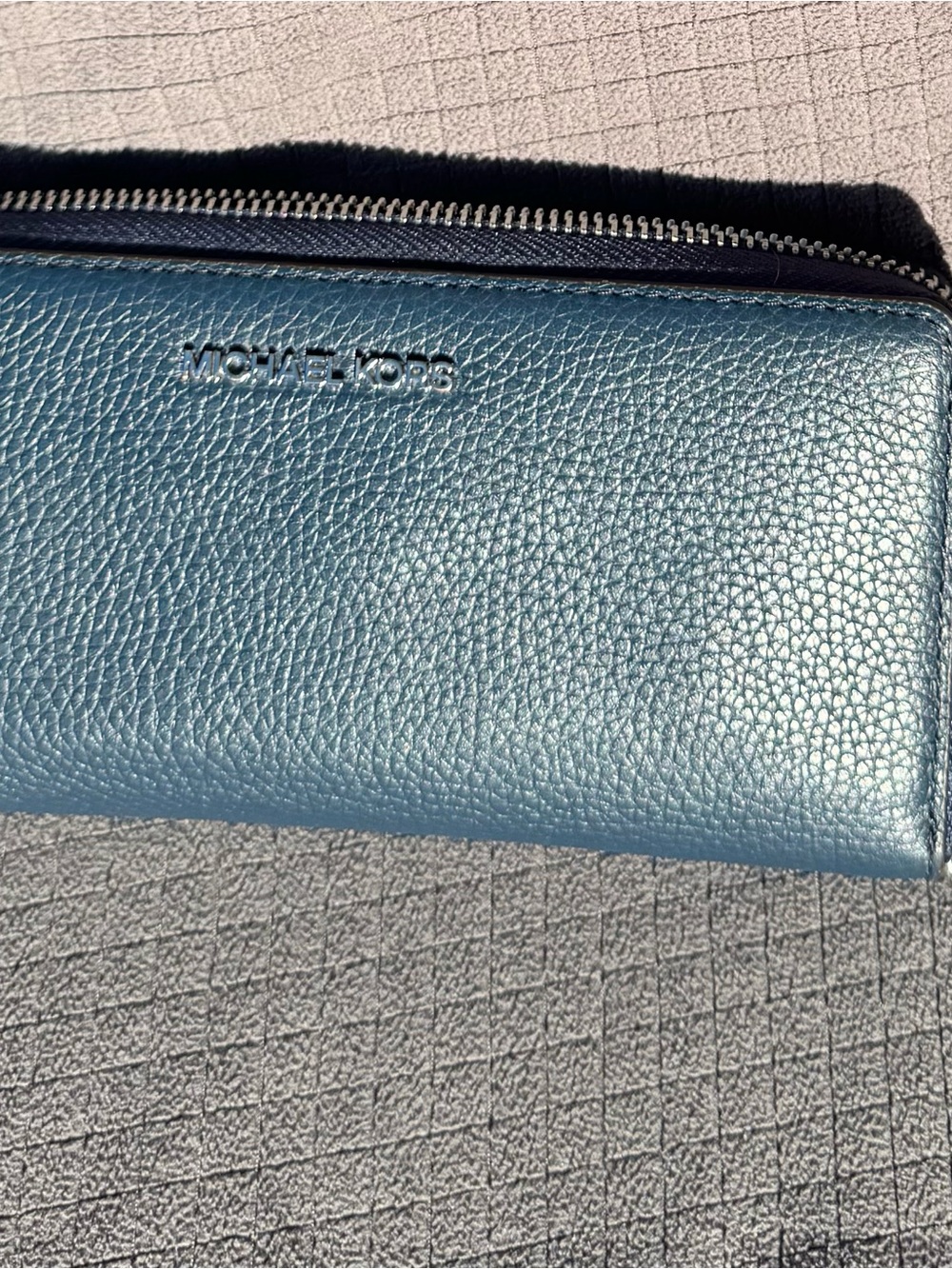 Michael Kors Teal Pebbled Leather Zip Wallet